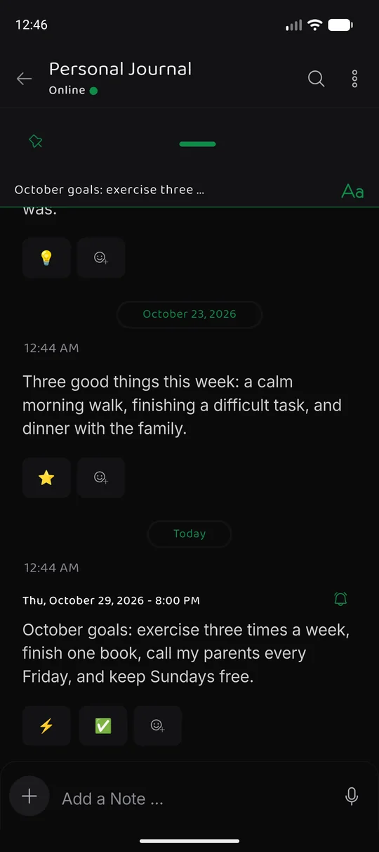 The same Memory Chat workspace on mobile - Chat timeline