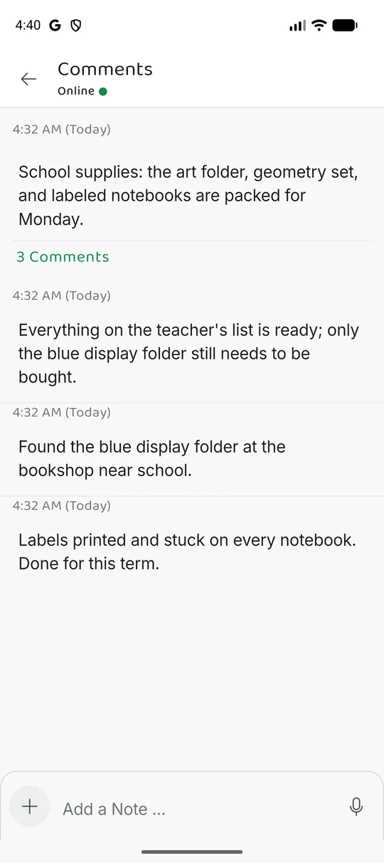 The same Memory Chat workspace on mobile - Comments