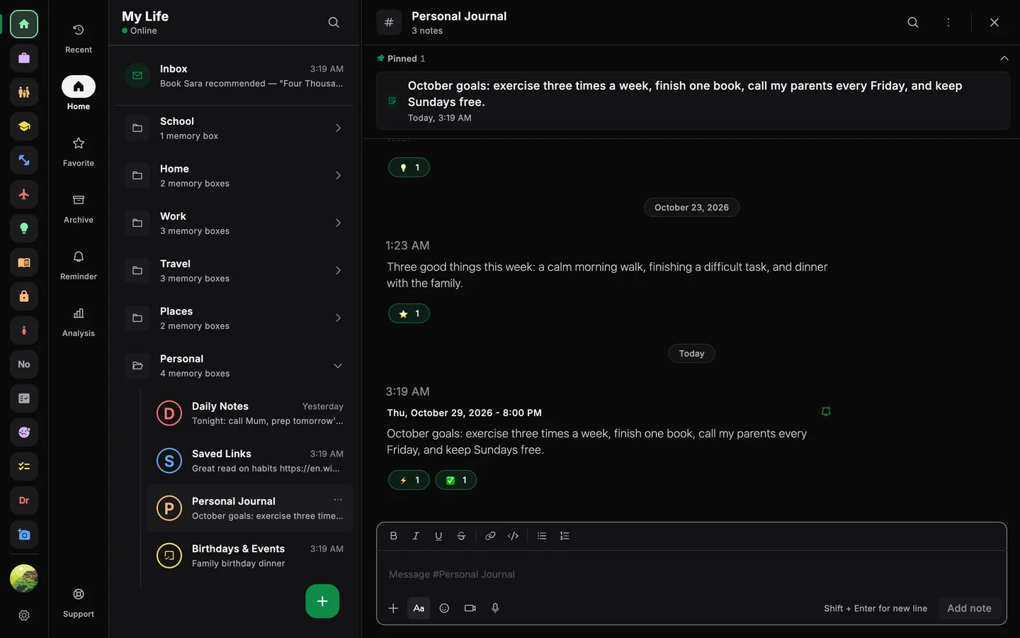 Memory Chat desktop preview - Chat timeline