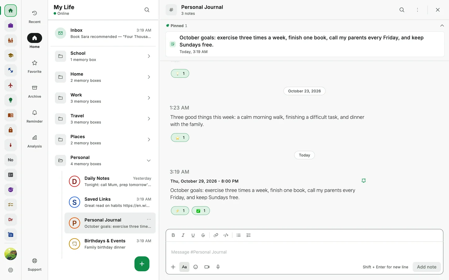 Memory Chat desktop preview - Chat timeline