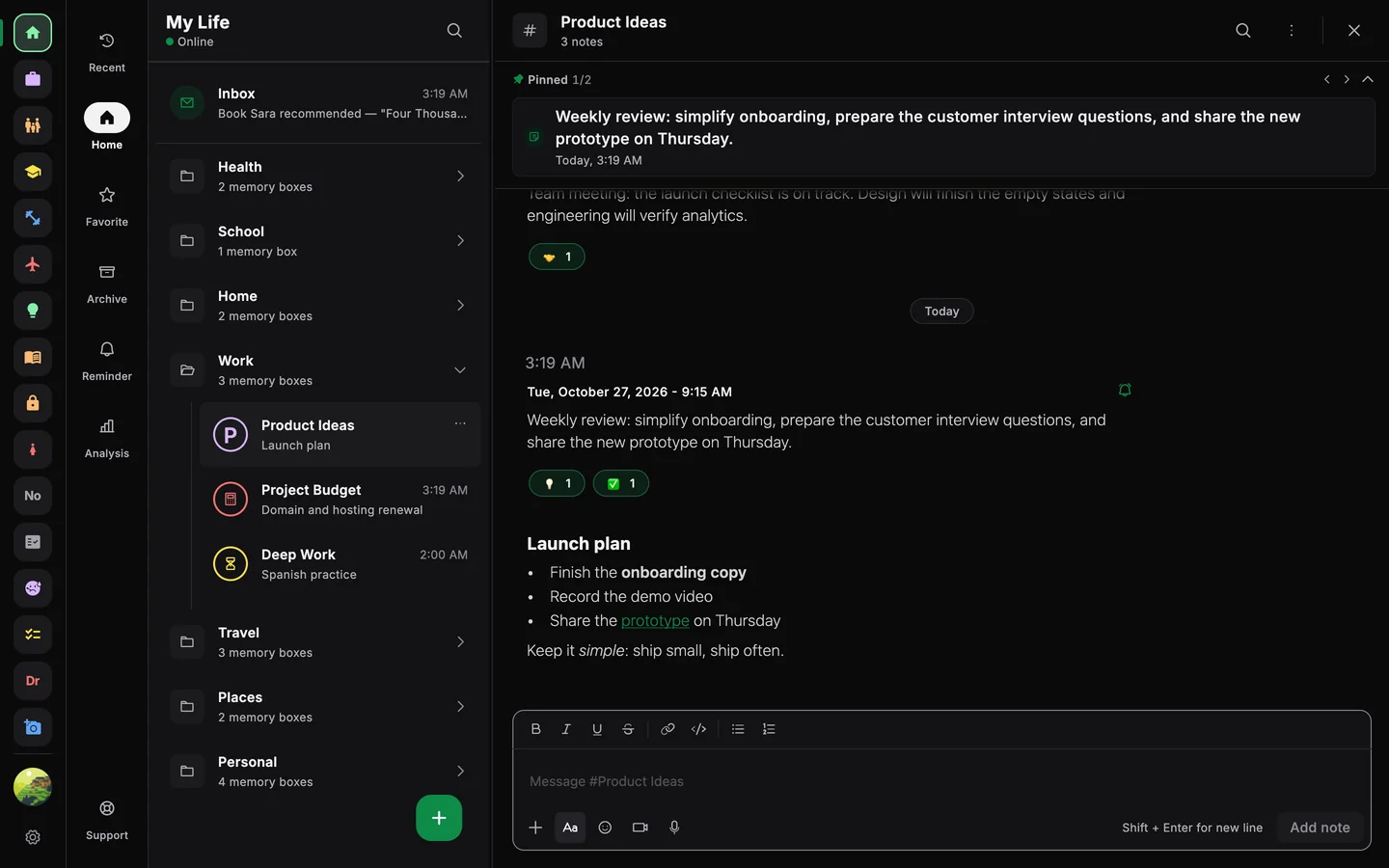 Memory Chat desktop preview - Rich text