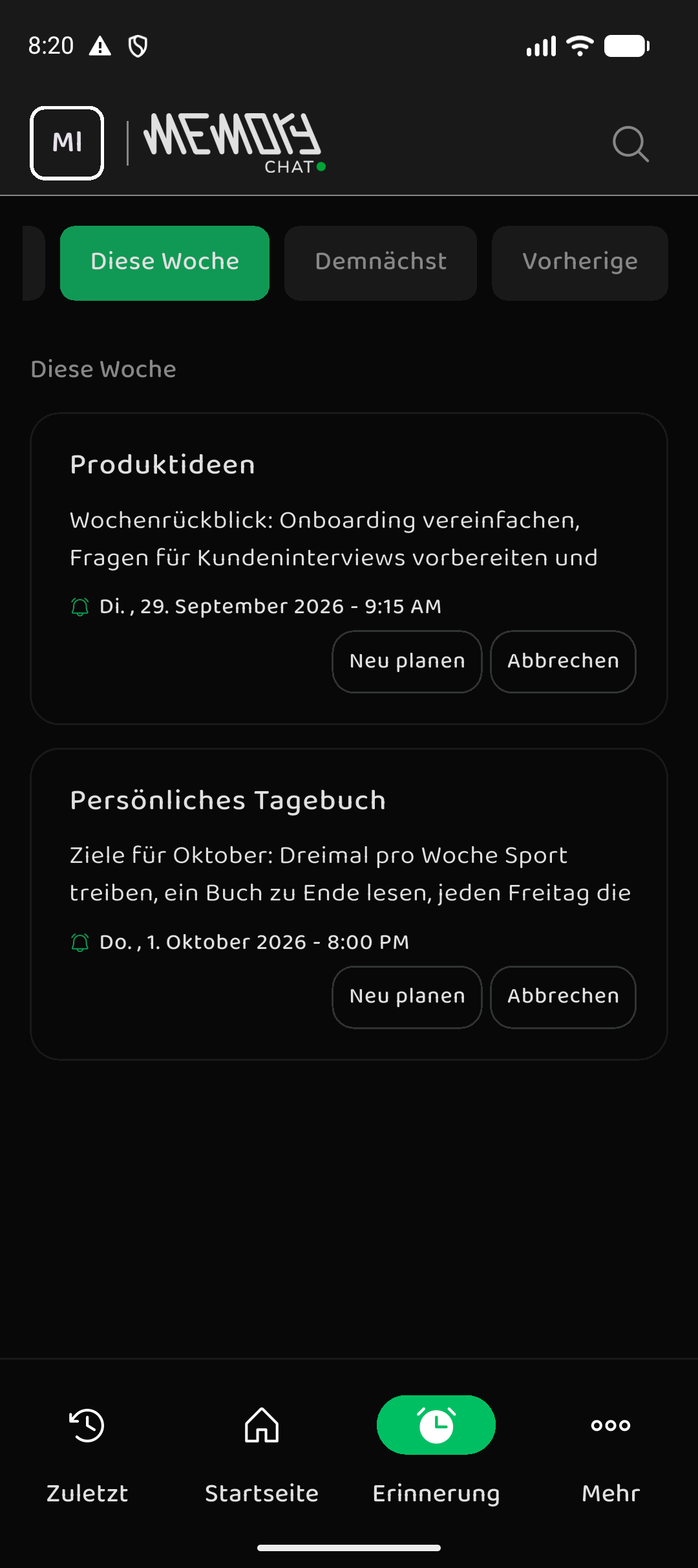 Memory Chat preview - Reminders