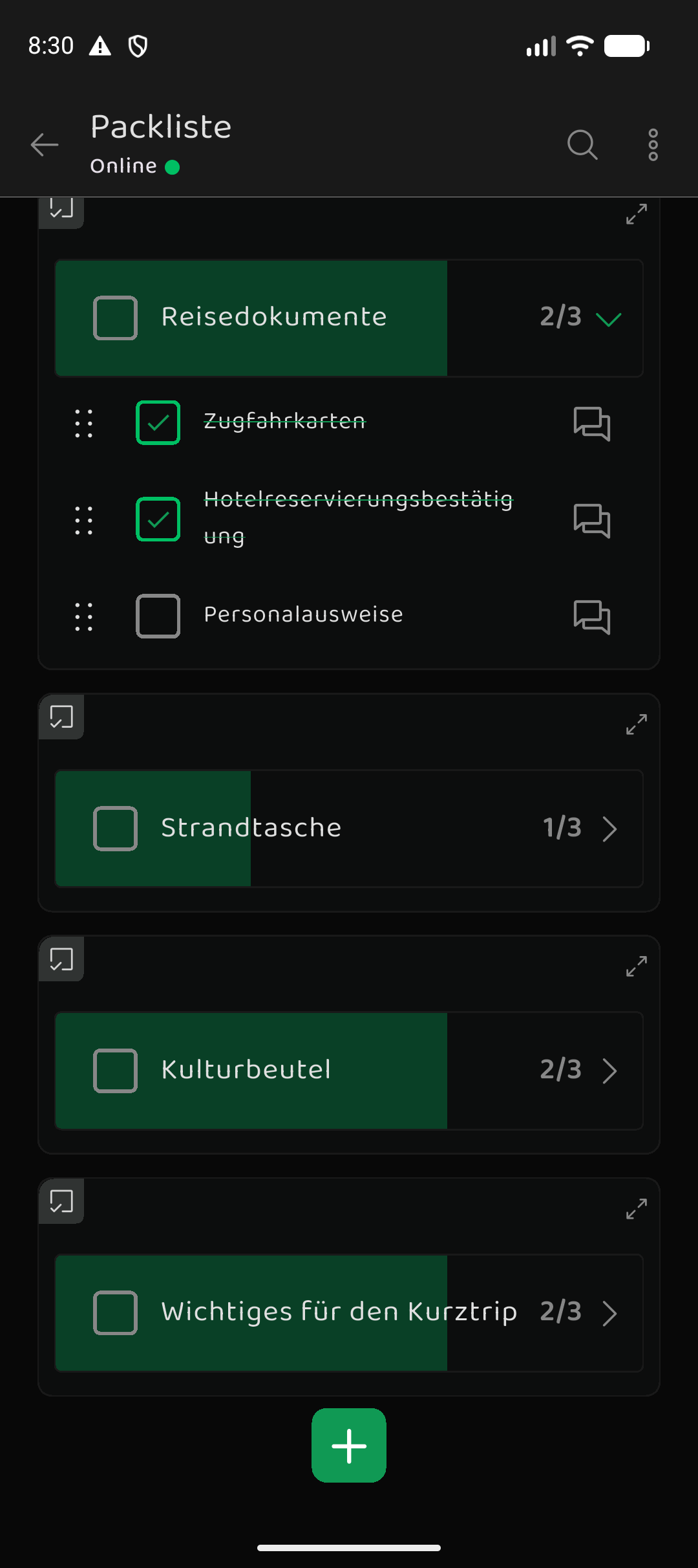 Memory Chat preview - Checklist Items
