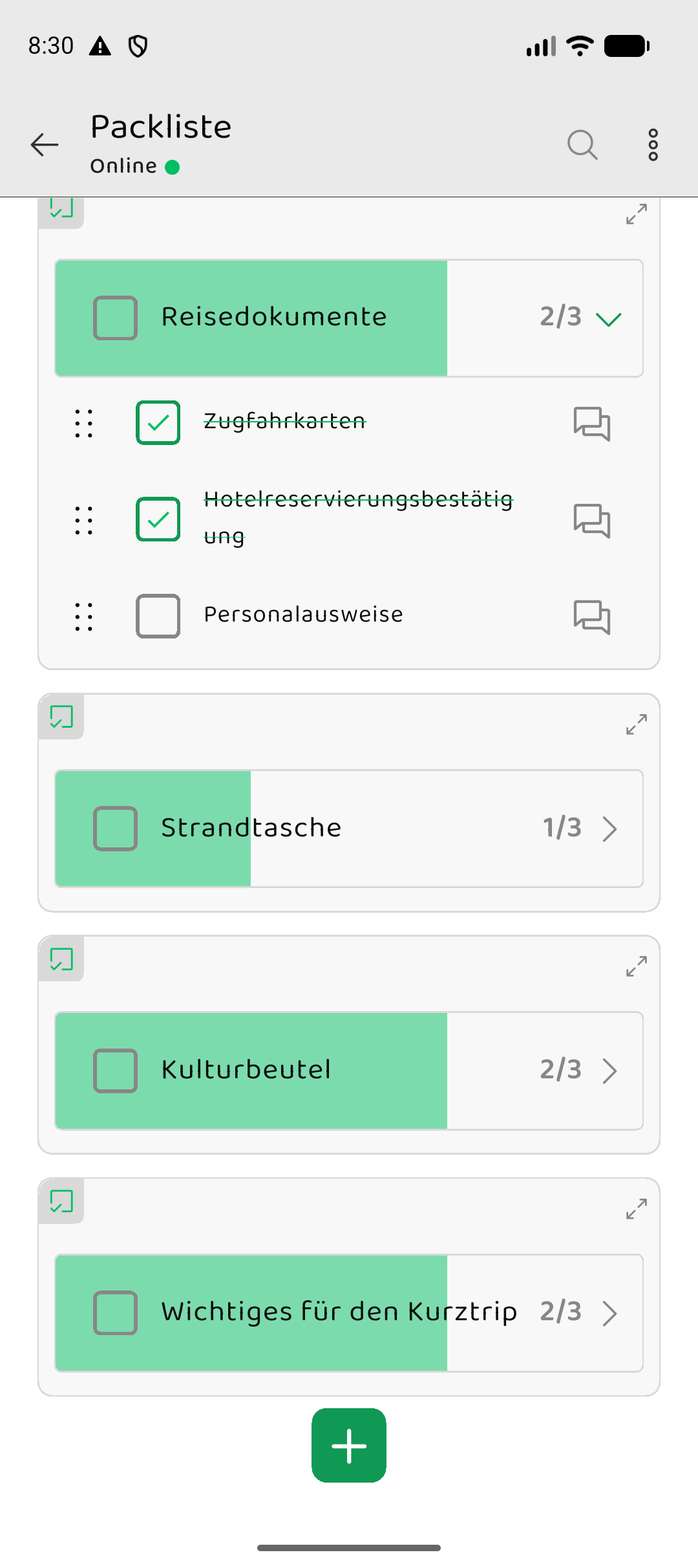 Memory Chat preview - Checklist Items